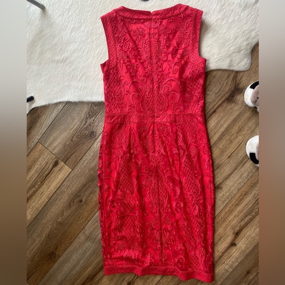 Tadashi Shoji Embroidered Tulle Keyhole Neckline Dress Coral - Picture 11 of 11